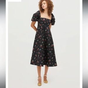 NWT Hill House Matilda Dress Black Ikat Floral Taffeta Size S